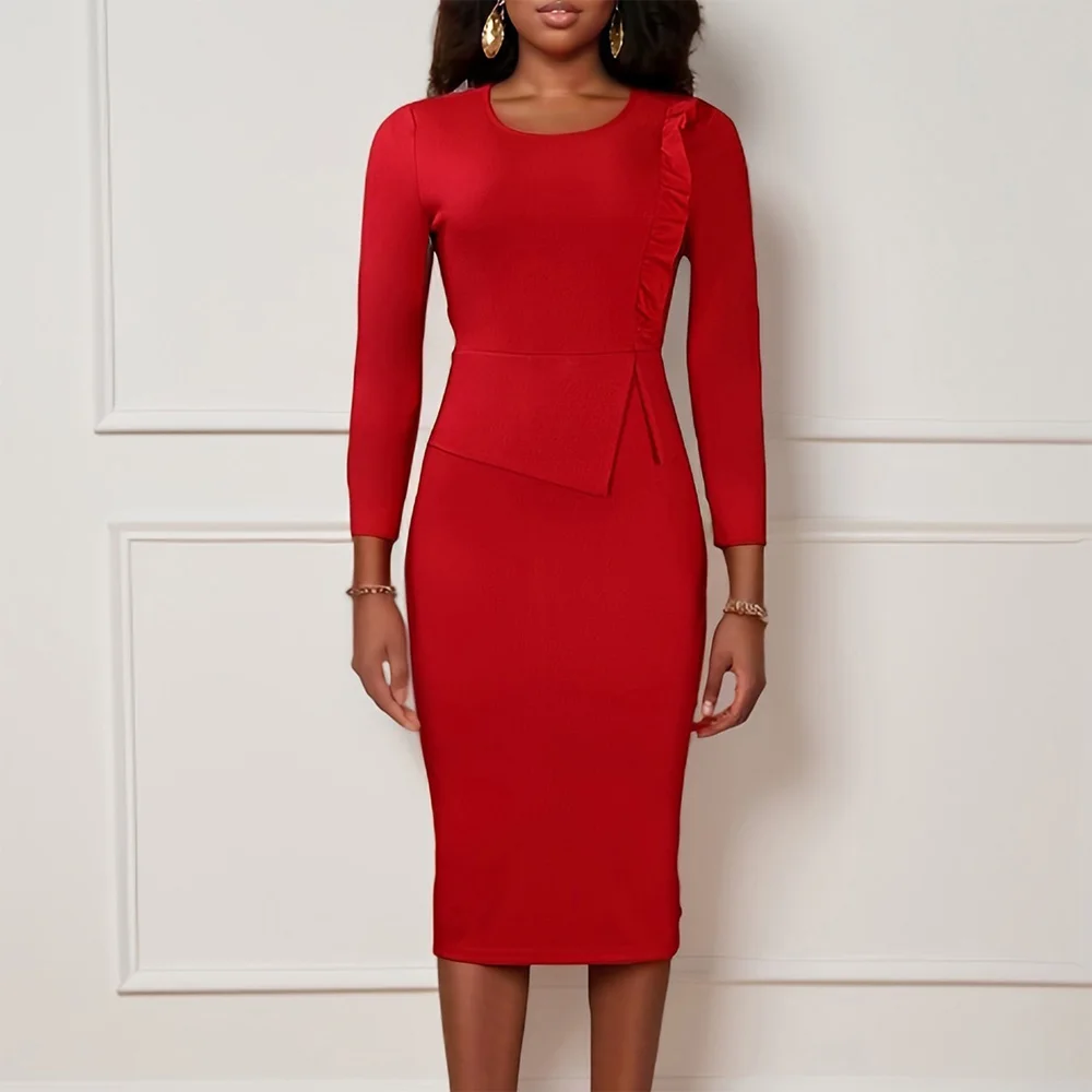 Bodycon Dresses for Women O Neck Full Sleeve Solid Sheath Package Hips Mid Calf Formal African Business Work Dress Midi Clothes
Bodycon Dresses for Women O Neck Full Sleeve Solid Sheath Package Hips Mid Calf Formal African Business Work Dress Midi Clothes