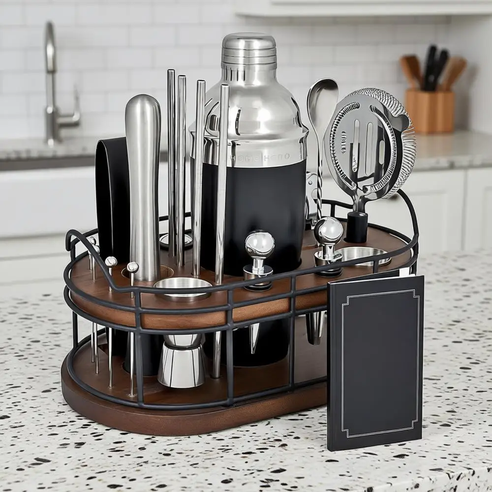 22-Piece Cocktail Shaker & Bar Tool Set - Wooden Stand Display & Bar Cart Accessories - Recipe Book & Housewarming Gifts
22-Piece Cocktail Shaker & Bar Tool Set - Wooden Stand Display & Bar Cart Accessories - Recipe Book & Housewarming Gifts