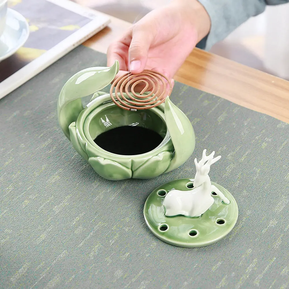 1Pcs Deer Desktop Incense Burner Lotus Nut Incense Coil Holder Ceramic Censer Creative Wealth Career Promotion Home Decoration
1Pcs Deer Desktop Incense Burner Lotus Nut Incense Coil Holder Ceramic Censer Creative Wealth Career Promotion Home Decoration