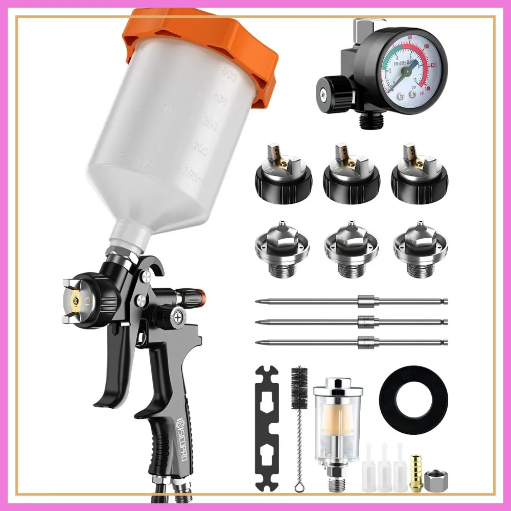 Air Paint Sprayer Gun for Cars & House, 1.3/1.5/1.7mm Nozzles, Varnish & Top Coat, with Oil-Water Separator & Regulator
Air Paint Sprayer Gun for Cars & House, 1.3/1.5/1.7mm Nozzles, Varnish & Top Coat, with Oil-Water Separator & Regulator