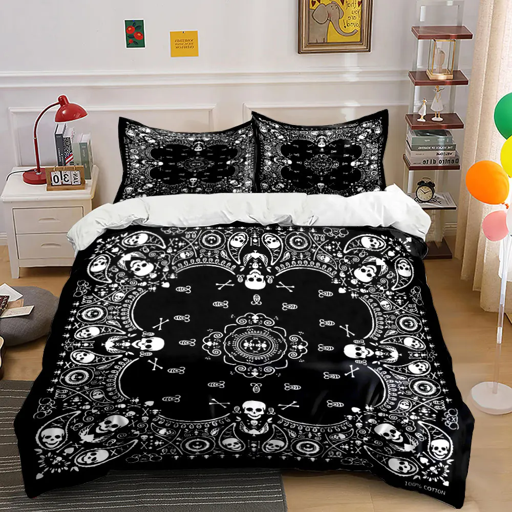 Skull Pattern Decorative Handkerchief Design Printed Duvet Cover Set 1 Duvet Cover+2 Pillowcase Multi Size Bedroom Bedding Decor
Skull Pattern Decorative Handkerchief Design Printed Duvet Cover Set 1 Duvet Cover+2 Pillowcase Multi Size Bedroom Bedding Decor
