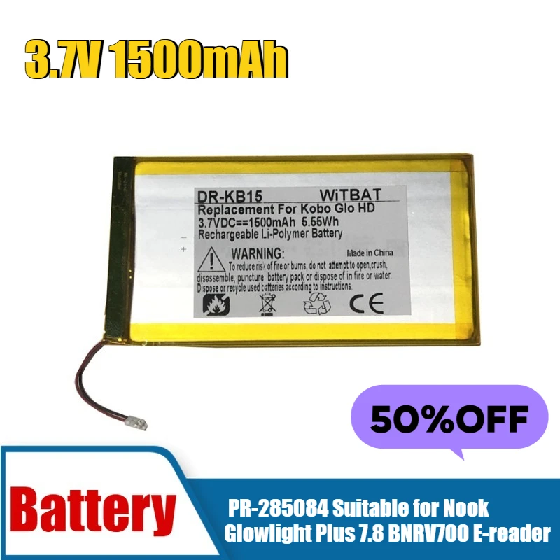 3.7V 1500mAh Battery PR-285084 Suitable for Nook Glowlight Plus 7.8 BNRV700 E-reader
3.7V 1500mAh Battery PR-285084 Suitable for Nook Glowlight Plus 7.8 BNRV700 E-reader