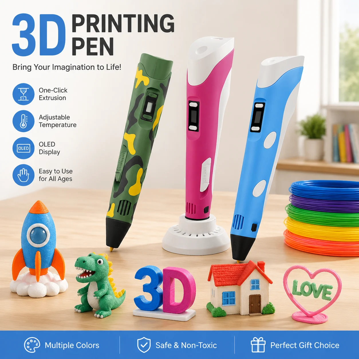 3D Printing Pen for Kids and Adults with 9M PLA Filament High-Temp DIY Art Graffiti Drawing Pen Christmas Birthday Gift SetCraft
3D Printing Pen for Kids and Adults with 9M PLA Filament High-Temp DIY Art Graffiti Drawing Pen Christmas Birthday Gift SetCraft
