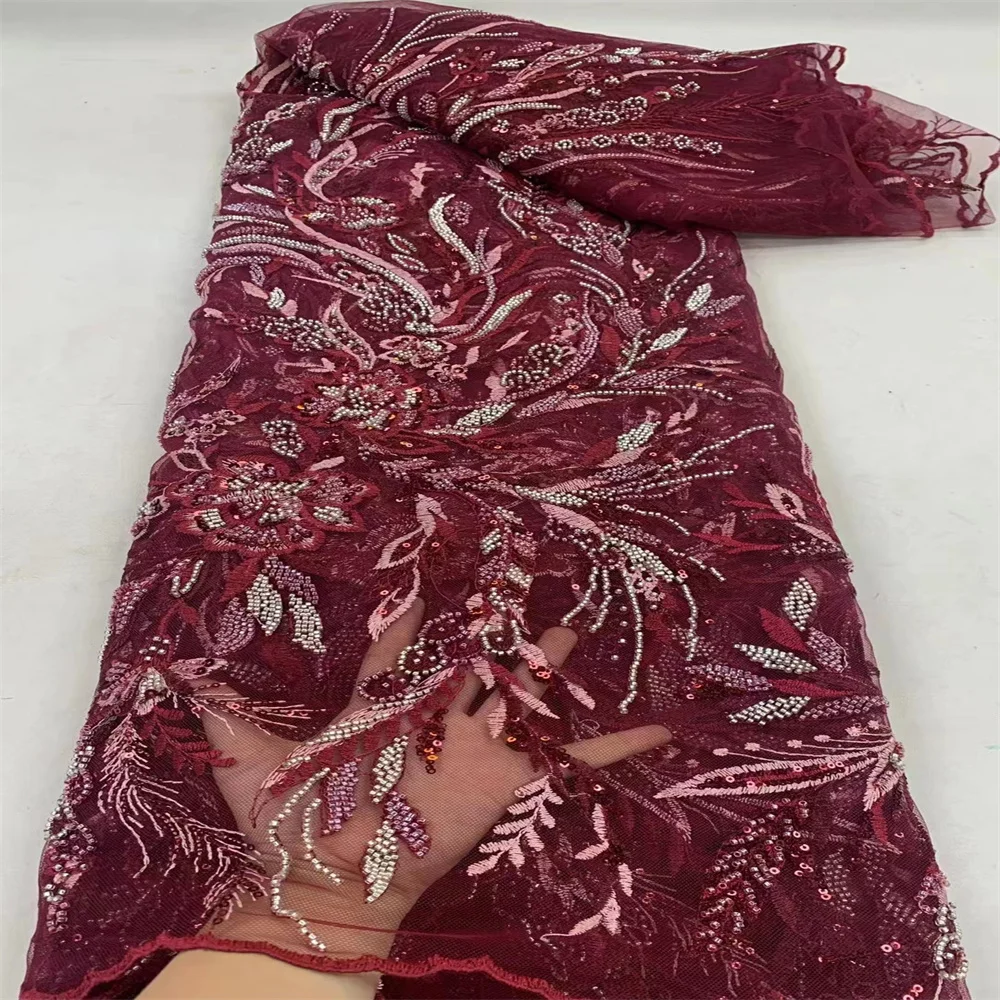 2023 Wine Red High Quality African Lace Fabric Sequins Mesh Luxury Beaded Embroidered Laces Tulle Fabric for Sewing Dress ZX2509
2023 Wine Red High Quality African Lace Fabric Sequins Mesh Luxury Beaded Embroidered Laces Tulle Fabric for Sewing Dress ZX2509