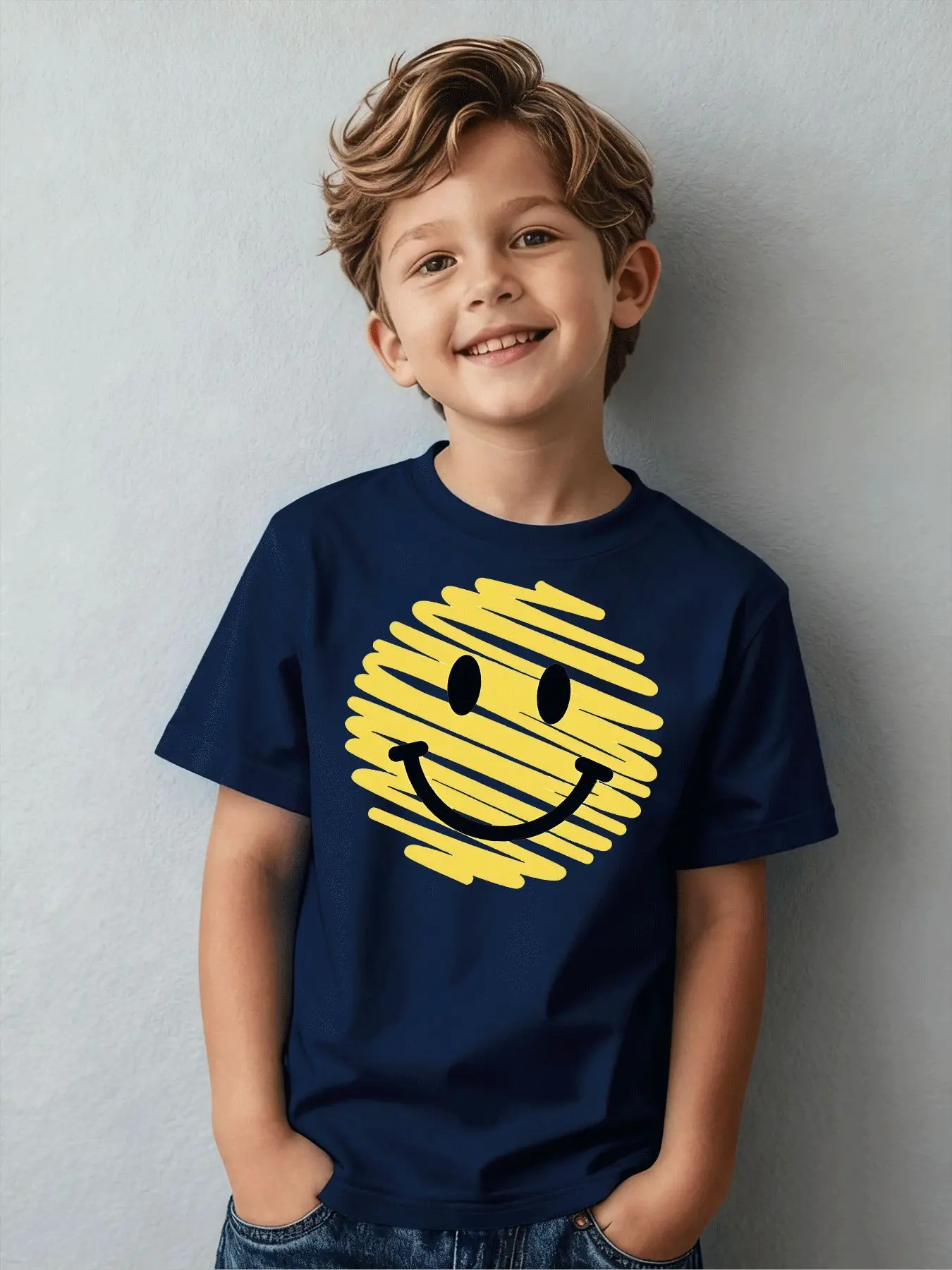 Kids' Funny Smiley Face T-Shirt, Casual Cotton Short Sleeve Tee
Kids' Funny Smiley Face T-Shirt, Casual Cotton Short Sleeve Tee