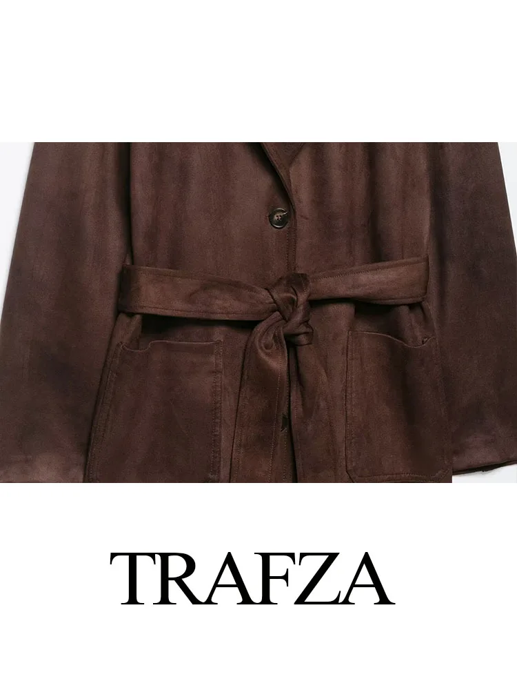 TRAFZA Female Autumn Casual Loose Jacket Solid Turn-Down Collar Pockets Belt Single-Breasted Women's Fashion Long Sleeves Coats
TRAFZA Female Autumn Casual Loose Jacket Solid Turn-Down Collar Pockets Belt Single-Breasted Women's Fashion Long Sleeves Coats