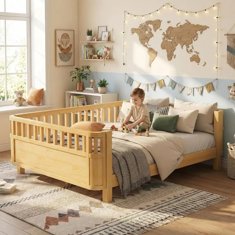 Mid-Size Wooden Bed with Guardrails, Suitable for Kids, Low to Ground, Removable Rails, Unisex Bedroom Furniture, Natural Finish
Mid-Size Wooden Bed with Guardrails, Suitable for Kids, Low to Ground, Removable Rails, Unisex Bedroom Furniture, Natural Finish
