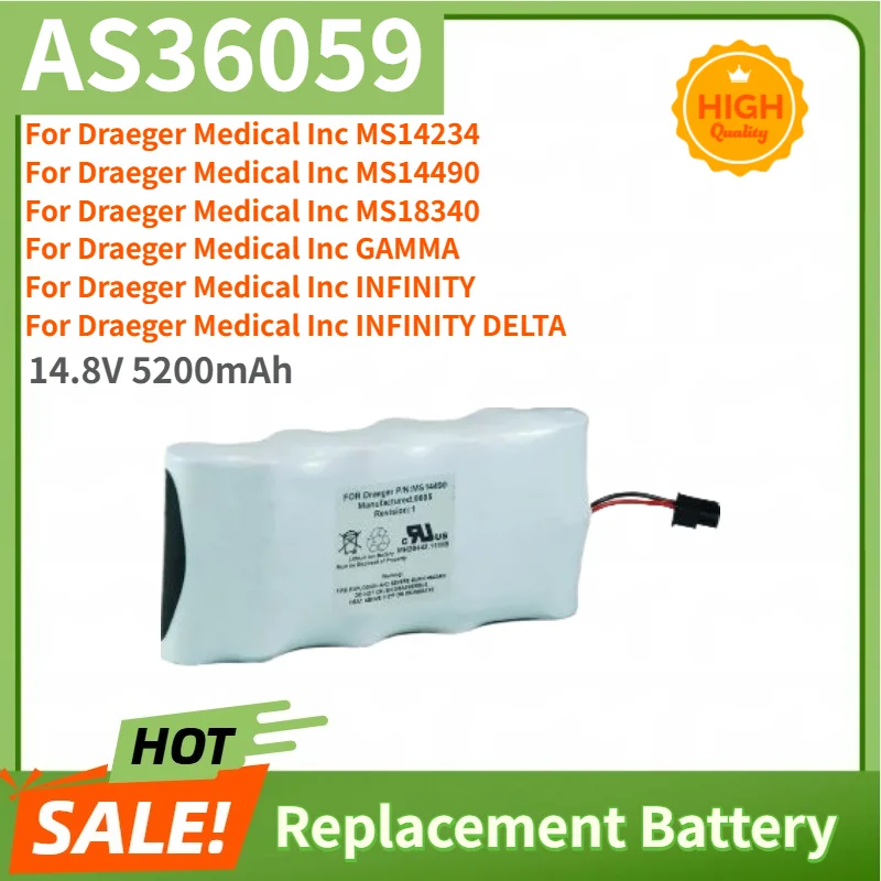 AS36059 High Quality Battery 14.8V 5200mAh for Draeger Medical Inc INFINITY MS14490, MS14234,MS18340 Replacement Battery
AS36059 High Quality Battery 14.8V 5200mAh for Draeger Medical Inc INFINITY MS14490, MS14234,MS18340 Replacement Battery