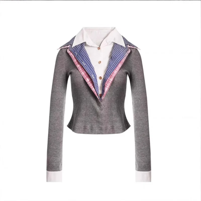 2025 autumn and winter women's new patchwork shirt three-layer plaid slim long-sleeved ladies top
2025 autumn and winter women's new patchwork shirt three-layer plaid slim long-sleeved ladies top