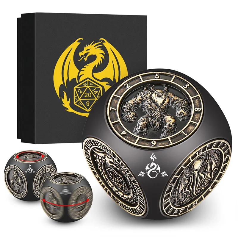 7-in-1 Metal Rotating Dice with Six Different Patterns D4/d6D/d8/d10/d12/d20/d100 Dice for Board Game Role Play Game Gift Box
7-in-1 Metal Rotating Dice with Six Different Patterns D4/d6D/d8/d10/d12/d20/d100 Dice for Board Game Role Play Game Gift Box