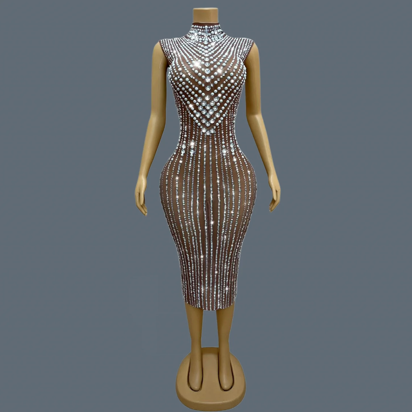 Sparkly Rhinestone Pearls Brown Mesh Luxury Evening Dress Sexy Women Sleeveless Elegant Maxi Dress Prom Event Outfit Zhenzhuwnag
Sparkly Rhinestone Pearls Brown Mesh Luxury Evening Dress Sexy Women Sleeveless Elegant Maxi Dress Prom Event Outfit Zhenzhuwnag