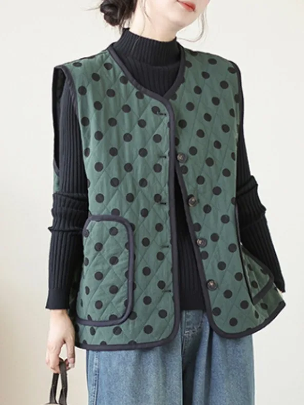 Retro Polka Dot Cotton Vest ort Outerwear Women's Autumn Winter Warmth Age Reduction Thiened round Ne oulderl Top
Retro Polka Dot Cotton Vest ort Outerwear Women's Autumn Winter Warmth Age Reduction Thiened round Ne oulderl Top