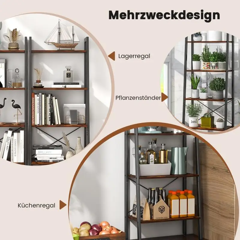 4-Tier Bookshelf with Metal Frame and Adjustable Foot Pads-Rustic Brown
4-Tier Bookshelf with Metal Frame and Adjustable Foot Pads-Rustic Brown