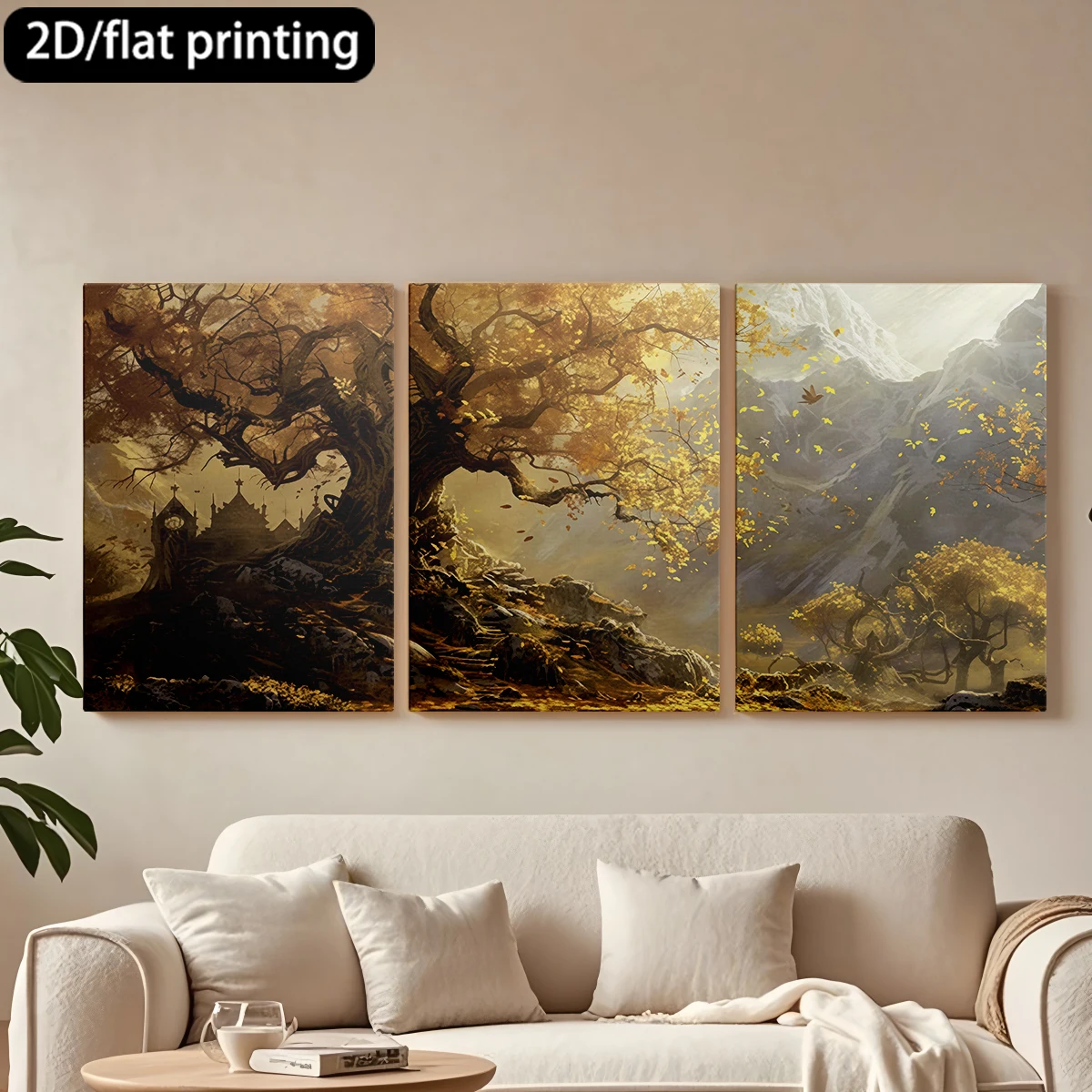 Three-panel decorative canvas paintingAutumn landscape, majestic tree, castle.
Three-panel decorative canvas paintingAutumn landscape, majestic tree, castle.