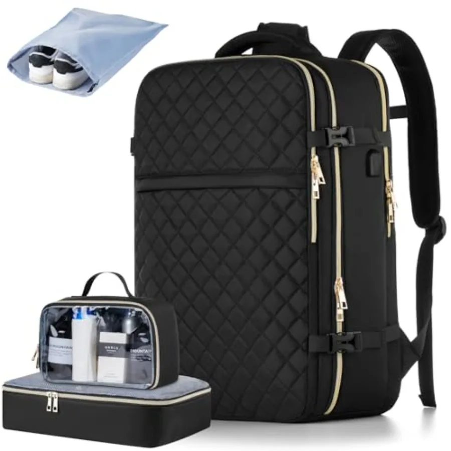 Travel backpack for women: water-resistant nylon, black, flight-approved carry-on with anti-theft design, USB charging port, an
Travel backpack for women: water-resistant nylon, black, flight-approved carry-on with anti-theft design, USB charging port, an