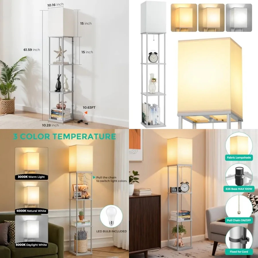 Floor Lamp with Shelves, 3-Tier Modern Square Bookshelf Floor Lamp, 3 Color Temperature Bulb Included, Floor Lamps for Living R
Floor Lamp with Shelves, 3-Tier Modern Square Bookshelf Floor Lamp, 3 Color Temperature Bulb Included, Floor Lamps for Living R