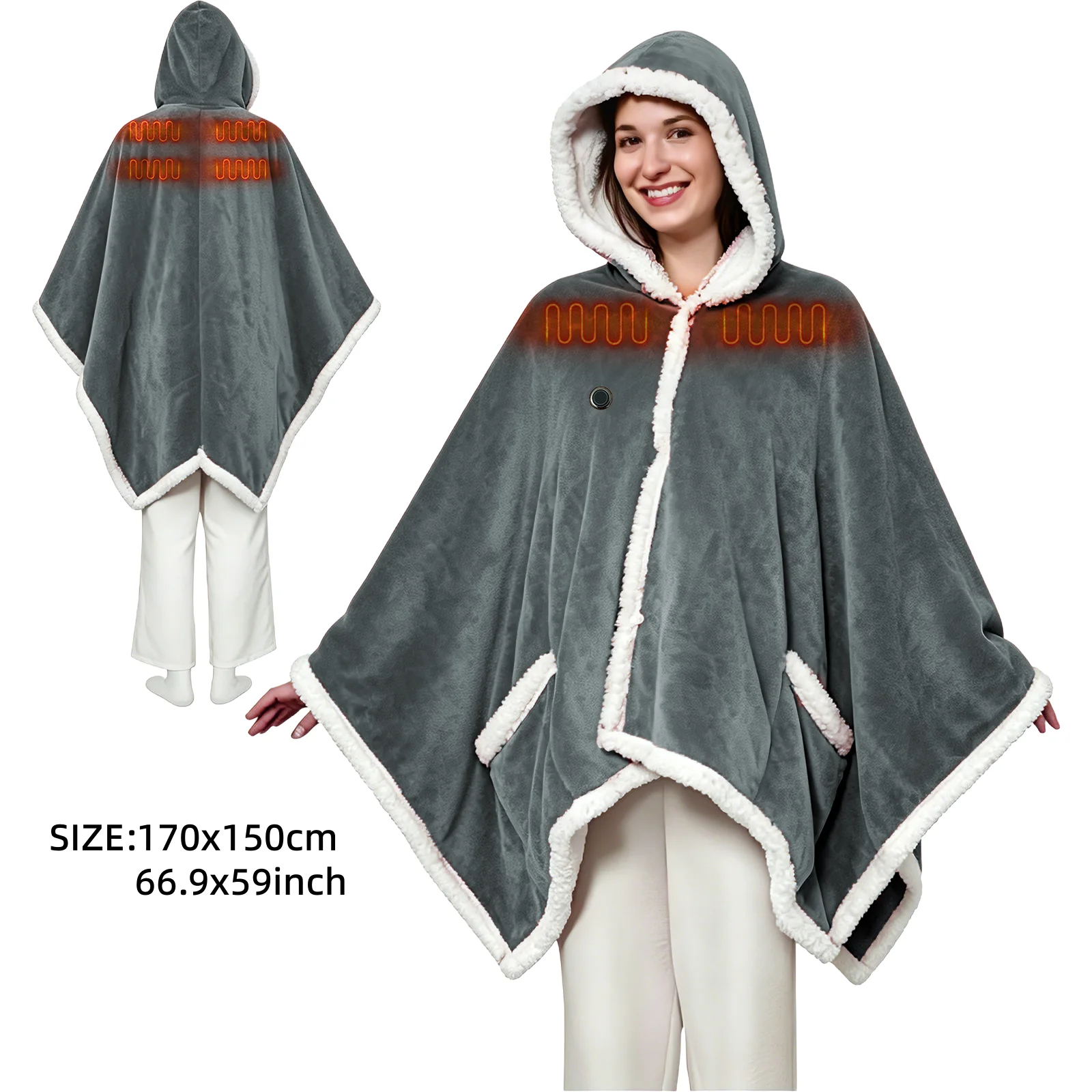USB Heated Blanket with Hood Wearable Heated Blanket Cozy Gift for Women Mom Men Reversible Flannel Electric Robe with Pockets
USB Heated Blanket with Hood Wearable Heated Blanket Cozy Gift for Women Mom Men Reversible Flannel Electric Robe with Pockets