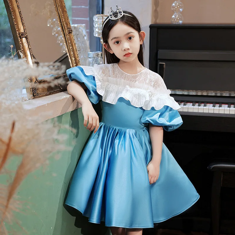 Girl Formal Blue Satin Lace Beading Evening Dress Princess Ball Gown Elegant Wedding Party Dress
Girl Formal Blue Satin Lace Beading Evening Dress Princess Ball Gown Elegant Wedding Party Dress