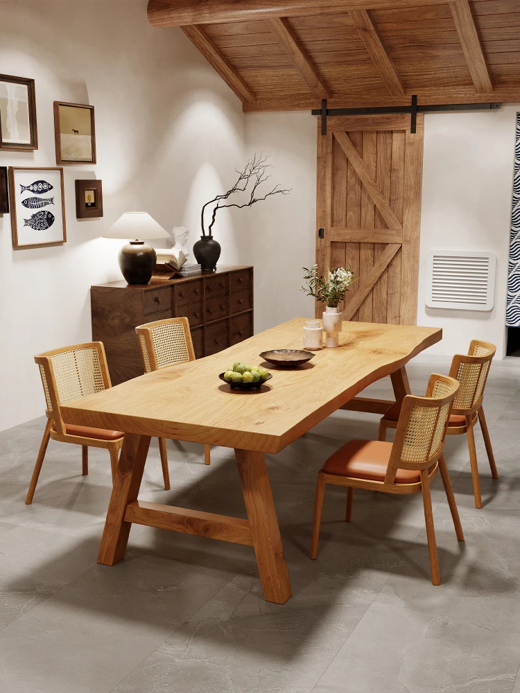 Japanese-style large board solid wood dining table and chair combination long living room dining table desk tea table
Japanese-style large board solid wood dining table and chair combination long living room dining table desk tea table