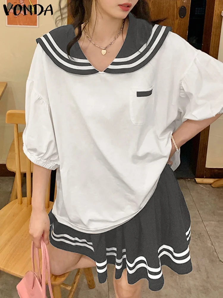 VONDA Oversized Women Skirts Sets 2025 Casual Peter Pan Collar Splicing Half Sleeve Top Elastic Waist Mini Skirt Suits 2PCS
VONDA Oversized Women Skirts Sets 2025 Casual Peter Pan Collar Splicing Half Sleeve Top Elastic Waist Mini Skirt Suits 2PCS