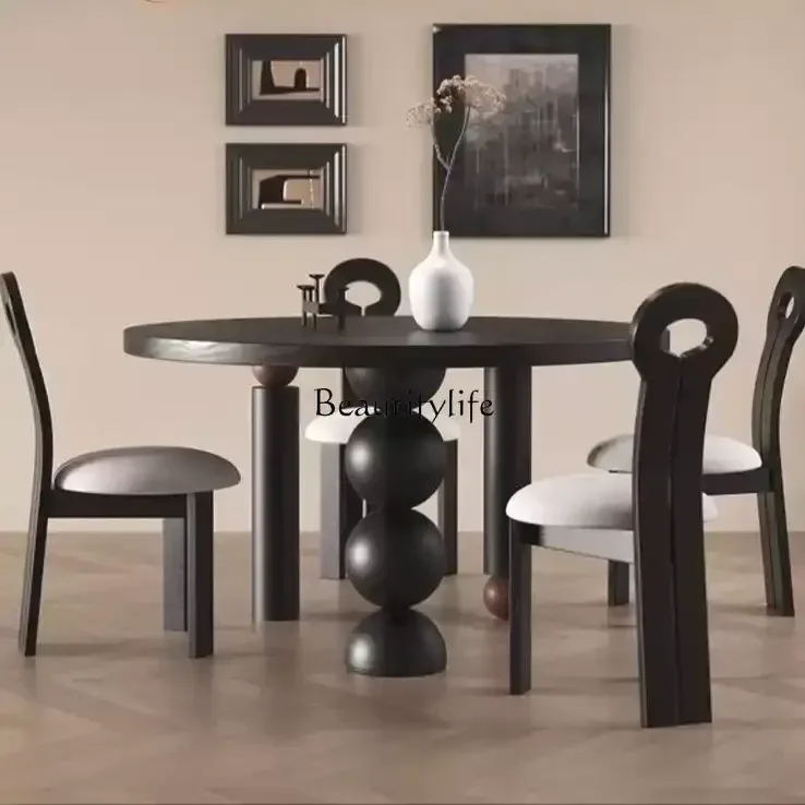 *black solid wood dining table French rectangular retro round table creativity
*black solid wood dining table French rectangular retro round table creativity