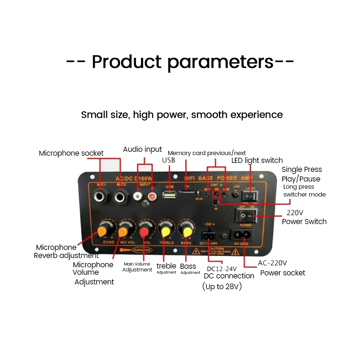 D100 Standard Bluetooth Amplifier Board Car Amplifier Motherboard 12V Plug-In 24V Amplifier EU Plug
D100 Standard Bluetooth Amplifier Board Car Amplifier Motherboard 12V Plug-In 24V Amplifier EU Plug