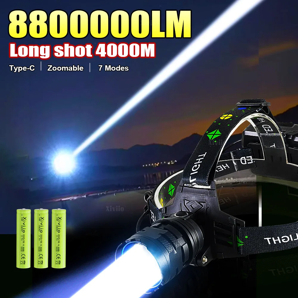 88000000LM Most Powerful LED Headlamp Super Bright Long Range 4000M Head Flashlight Rechargeable Head Lantern Fishing Hunting
88000000LM Most Powerful LED Headlamp Super Bright Long Range 4000M Head Flashlight Rechargeable Head Lantern Fishing Hunting