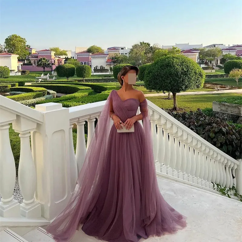 Elegant Long Tulle One Shoulder Evening Dresses A-Line Pleated Sweep Train Zipper Back Prom Dresses for Women
Elegant Long Tulle One Shoulder Evening Dresses A-Line Pleated Sweep Train Zipper Back Prom Dresses for Women