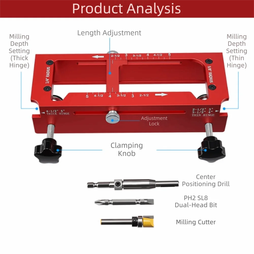 Aluminum Alloy Door Hinge Jig High Accuracy Stable Locator Hinge Drilling Fixture Combination Durable Mortiser Template
Aluminum Alloy Door Hinge Jig High Accuracy Stable Locator Hinge Drilling Fixture Combination Durable Mortiser Template