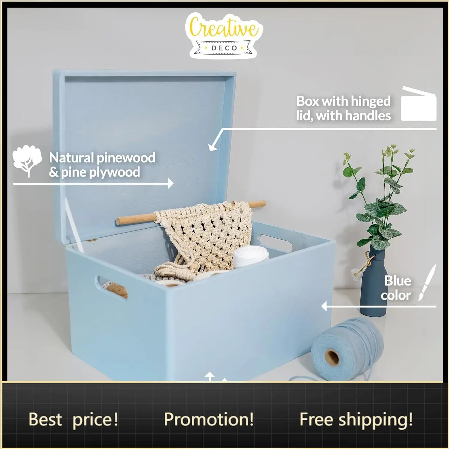 Large Blue Wooden Box Storage with Hinged Lid | 15.8x11.8x9.44in (+-0.5) | Keepsake Gift Box Storage Document | Wood Chest Trunk
Large Blue Wooden Box Storage with Hinged Lid | 15.8x11.8x9.44in (+-0.5) | Keepsake Gift Box Storage Document | Wood Chest Trunk