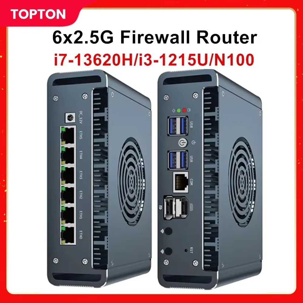 Topton Metal Firewall Mini PC i7 13620H i3 1215U N300, 6x2.5G LAN intel i226-V, DDR5 NVMe Proxmox pfSense OPNsense Mini Computer
Topton Metal Firewall Mini PC i7 13620H i3 1215U N300, 6x2.5G LAN intel i226-V, DDR5 NVMe Proxmox pfSense OPNsense Mini Computer