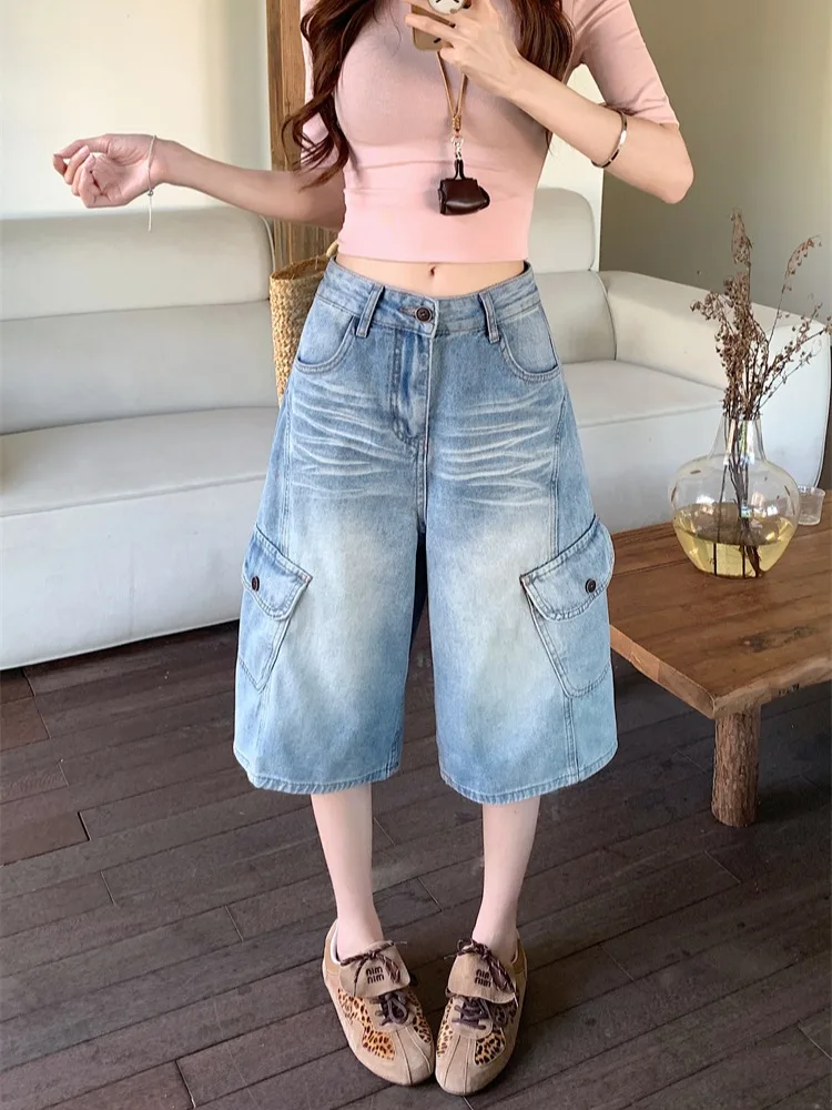 American Washed Five Pocket Workwear Jeans Women Summer Design Straight Leg Wide Leg Pants Bamboo Texture Mid-Length
American Washed Five Pocket Workwear Jeans Women Summer Design Straight Leg Wide Leg Pants Bamboo Texture Mid-Length