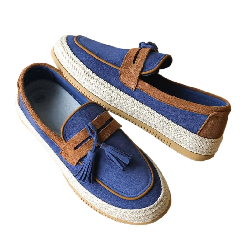 Men Slip On Tassel Loafers, Spliced Fabric Espadrille Shoes Woven Hemp Thick Flat Sole For Daily Driving Street Casual Wear
Men Slip On Tassel Loafers, Spliced Fabric Espadrille Shoes Woven Hemp Thick Flat Sole For Daily Driving Street Casual Wear