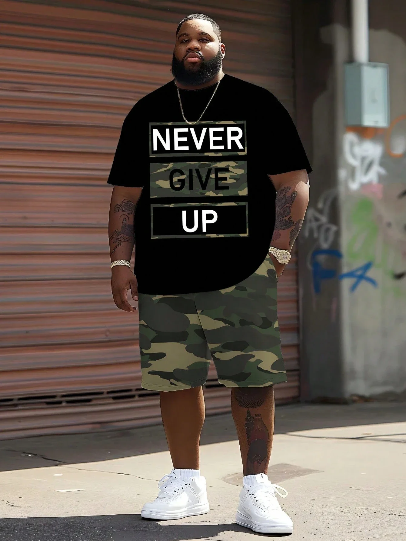 Never Give Up Camouflage Print Plus Size Men's T-Shirt Shorts Set Casual Sport Outfit
Never Give Up Camouflage Print Plus Size Men's T-Shirt Shorts Set Casual Sport Outfit