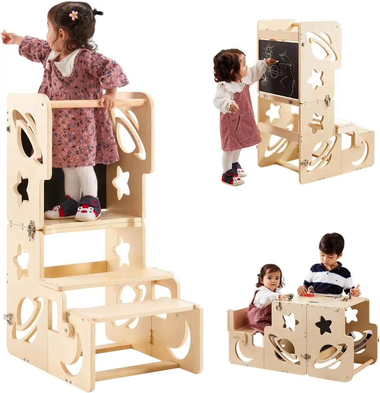 Foldable Toddler Tower with Step Stool, Montessori Learning Table for Kitchen and Bathroom Activities
Foldable Toddler Tower with Step Stool, Montessori Learning Table for Kitchen and Bathroom Activities