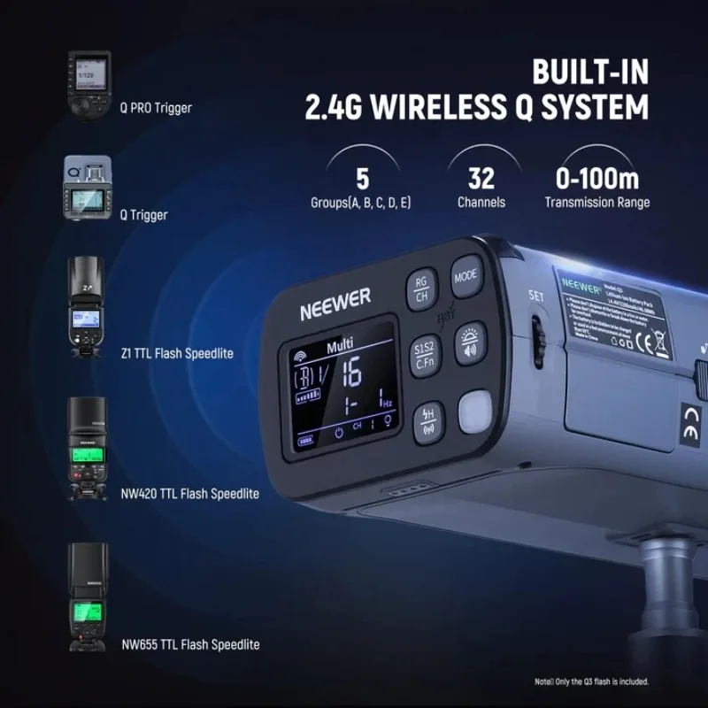 NEW NEEWER Q3 200Ws 2.4G TTL Flash (2nd Version) 1/8000 HSS GN58 Strobe Light Portable Photography With 3200mAh Lithium Battery
NEW NEEWER Q3 200Ws 2.4G TTL Flash (2nd Version) 1/8000 HSS GN58 Strobe Light Portable Photography With 3200mAh Lithium Battery