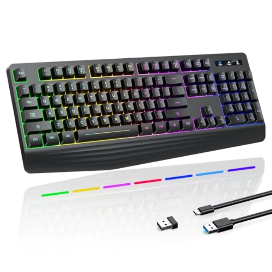 Wireless Gaming Keyboard, RGB and Single-Color Backlit, Full-Size Waterproof Computer Keyboard, Silent Keys, Wrist Rest, Sleep
Wireless Gaming Keyboard, RGB and Single-Color Backlit, Full-Size Waterproof Computer Keyboard, Silent Keys, Wrist Rest, Sleep