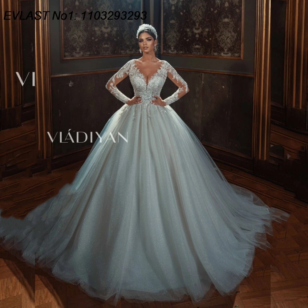 EVLAST Customized Shiny A Line Long Sleeve Wedding Dress Lace Applique Beaded Crystal Bridal Gown Vestidos De Novia TBD169
EVLAST Customized Shiny A Line Long Sleeve Wedding Dress Lace Applique Beaded Crystal Bridal Gown Vestidos De Novia TBD169