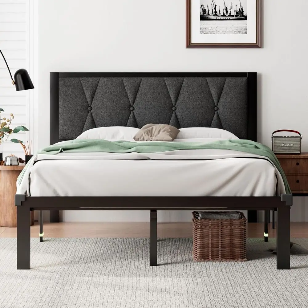 Gray Metal Queen Bed with Linen Button Tufted Headboard, Platform Design, Heavy Duty Slat Support, 12 Storage, No Box Spring Req
Gray Metal Queen Bed with Linen Button Tufted Headboard, Platform Design, Heavy Duty Slat Support, 12 Storage, No Box Spring Req
