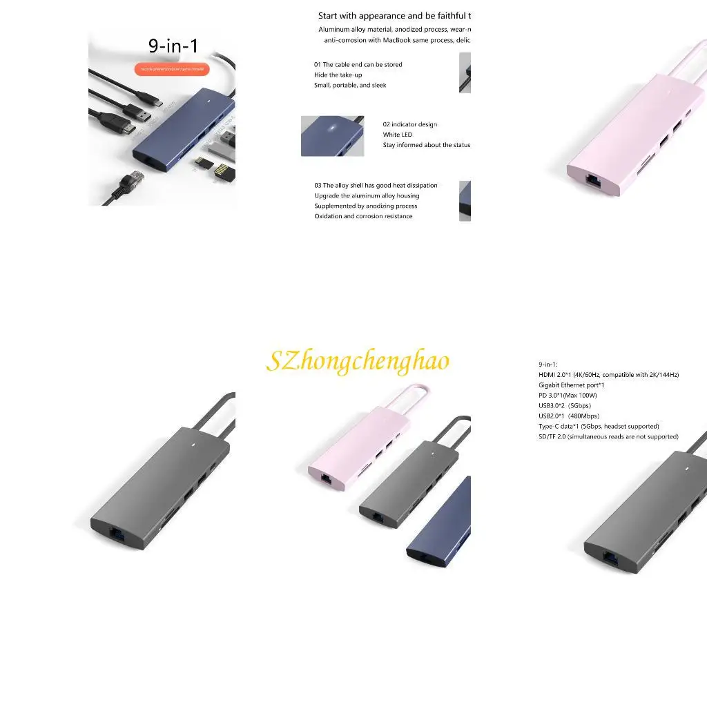 9 in 1 Type C Dock Station to HDMI-+ TF/ Card Reader PD USB3.0 Hub for Laptop 601D
9 in 1 Type C Dock Station to HDMI-+ TF/ Card Reader PD USB3.0 Hub for Laptop 601D