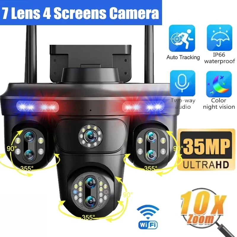 35MP 7 Lens IP Camera Outdoor 10X Zoom Four Screen Wireless Surveillance Cam Auto Tracking WiFi Waterproof Security CCTV Camera
35MP 7 Lens IP Camera Outdoor 10X Zoom Four Screen Wireless Surveillance Cam Auto Tracking WiFi Waterproof Security CCTV Camera