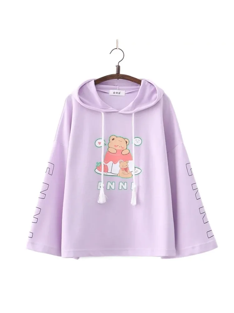 Cartoon Bear Print Cotton Hoodies Women 2024 Spring Flare Sleeve Drawstring Hooded Sweatshirt Sweet Style Female Kawaii Tops
Cartoon Bear Print Cotton Hoodies Women 2024 Spring Flare Sleeve Drawstring Hooded Sweatshirt Sweet Style Female Kawaii Tops