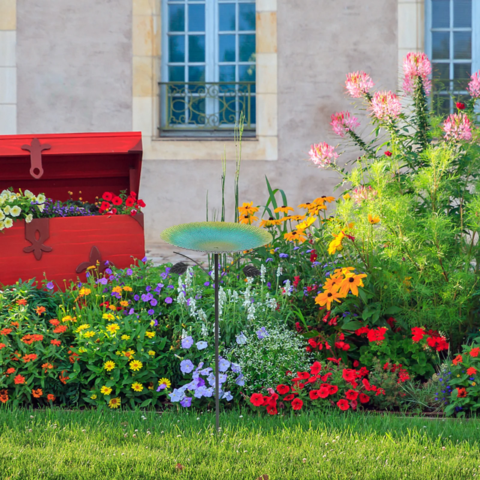 Metal Bird Bath Bowl with Stake Outdoor Garden Balcony Decoration Feeder Bird Bath Dish for Small Birds Parakeets
Metal Bird Bath Bowl with Stake Outdoor Garden Balcony Decoration Feeder Bird Bath Dish for Small Birds Parakeets