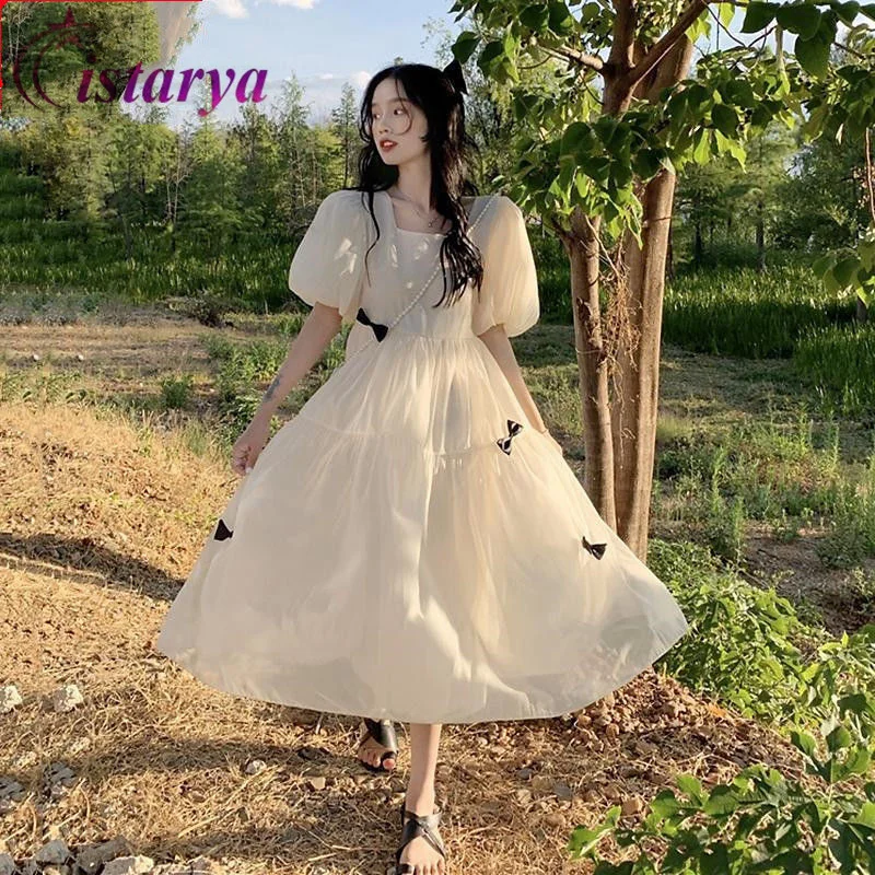 Summer Sweet And Elegant Black Bow Dress Girl Color-Blocking Gentle Escape Princess Mesh Puff Sleeve Midi Elegant Dresses
Summer Sweet And Elegant Black Bow Dress Girl Color-Blocking Gentle Escape Princess Mesh Puff Sleeve Midi Elegant Dresses