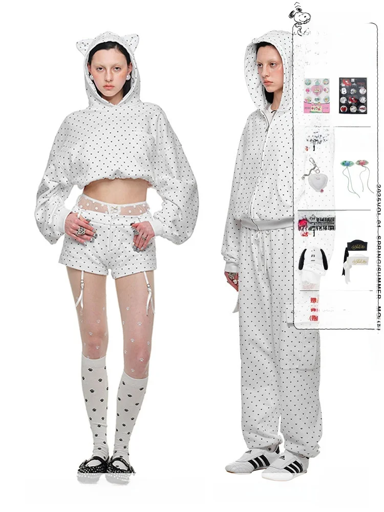 1JINN STUDIO Claw Polka Dot Hooded Open Cardigan Sweatshirt Pants Set Loose Women's Outerwear Spring Fashion Casual Style
1JINN STUDIO Claw Polka Dot Hooded Open Cardigan Sweatshirt Pants Set Loose Women's Outerwear Spring Fashion Casual Style