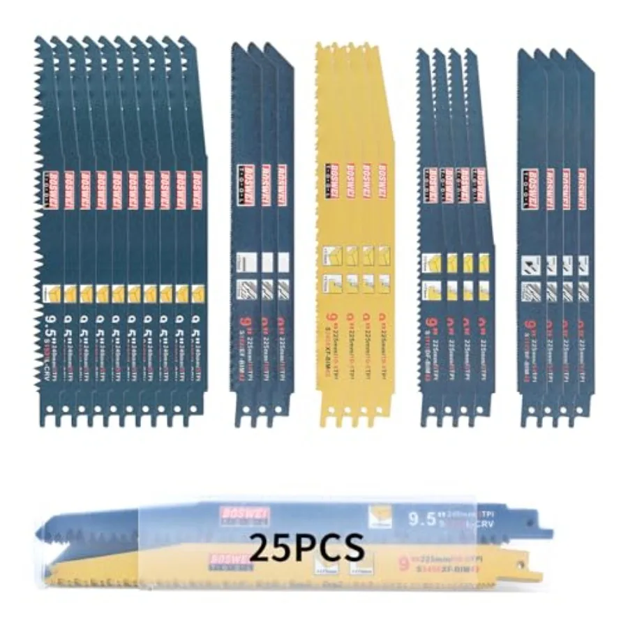 9 Inch Reciprocating Saw Blade 25 Pcs Bi-Metal Reciprocating Saw Blade Set 18TPI/14TPI/10TPI/6TPI/5TPI Cobalt Teeth Sawzall Bla
9 Inch Reciprocating Saw Blade 25 Pcs Bi-Metal Reciprocating Saw Blade Set 18TPI/14TPI/10TPI/6TPI/5TPI Cobalt Teeth Sawzall Bla