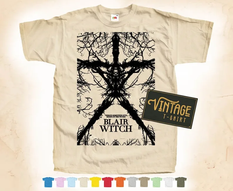 BLACK Print: Blair Witch Project V2 T shirt Tee Natural VINTAGE Cotton Movie Poster Beige 12 colors All Sizes
BLACK Print: Blair Witch Project V2 T shirt Tee Natural VINTAGE Cotton Movie Poster Beige 12 colors All Sizes