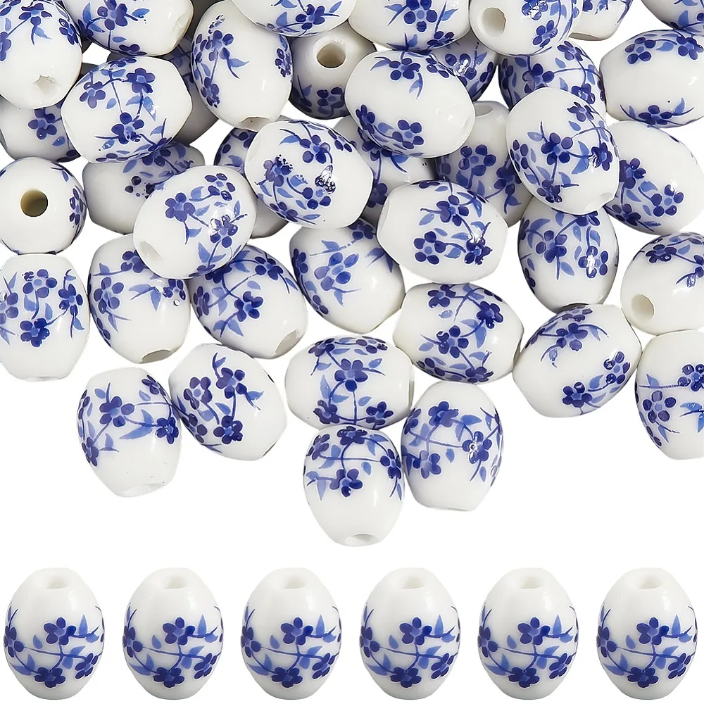 60Pcs Glazed Porcelain Beads Glossy Ceramic Beads Rice with Flower Pattern Midnight Blue 10.5x8mm Hole: 2.5mm
60Pcs Glazed Porcelain Beads Glossy Ceramic Beads Rice with Flower Pattern Midnight Blue 10.5x8mm Hole: 2.5mm