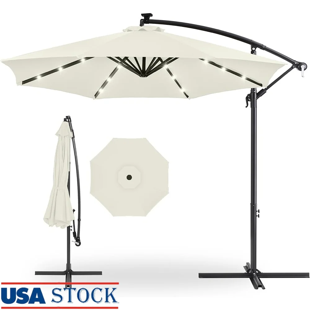 10ft Solar LED Offset Patio Umbrella with Easy Tilt Adjustment and Durable Waterproof Shade Garden Poolside Outdoor Events
10ft Solar LED Offset Patio Umbrella with Easy Tilt Adjustment and Durable Waterproof Shade Garden Poolside Outdoor Events