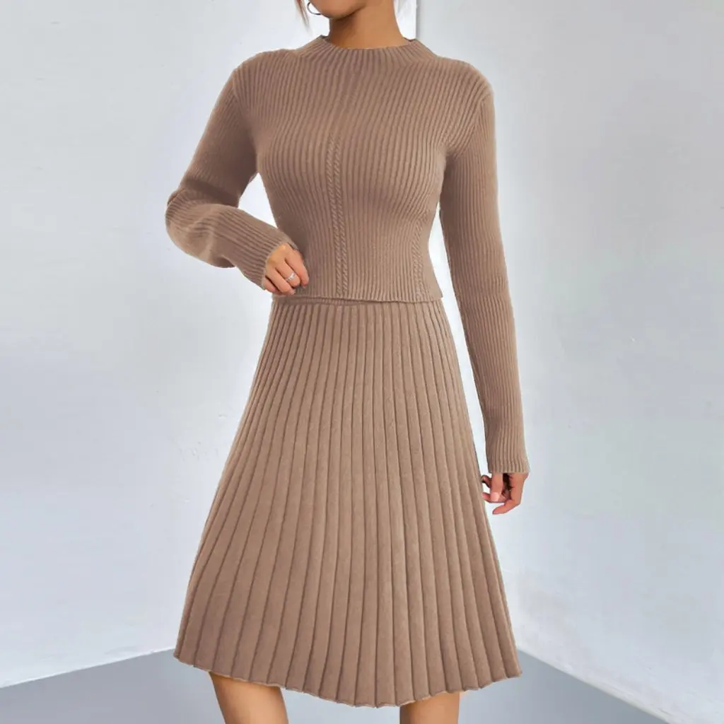 European And American Style Pure Color A-Line Skirt Slim Elegant Two-Piece Knitted Sweater Suit for Autumn Winter
European And American Style Pure Color A-Line Skirt Slim Elegant Two-Piece Knitted Sweater Suit for Autumn Winter